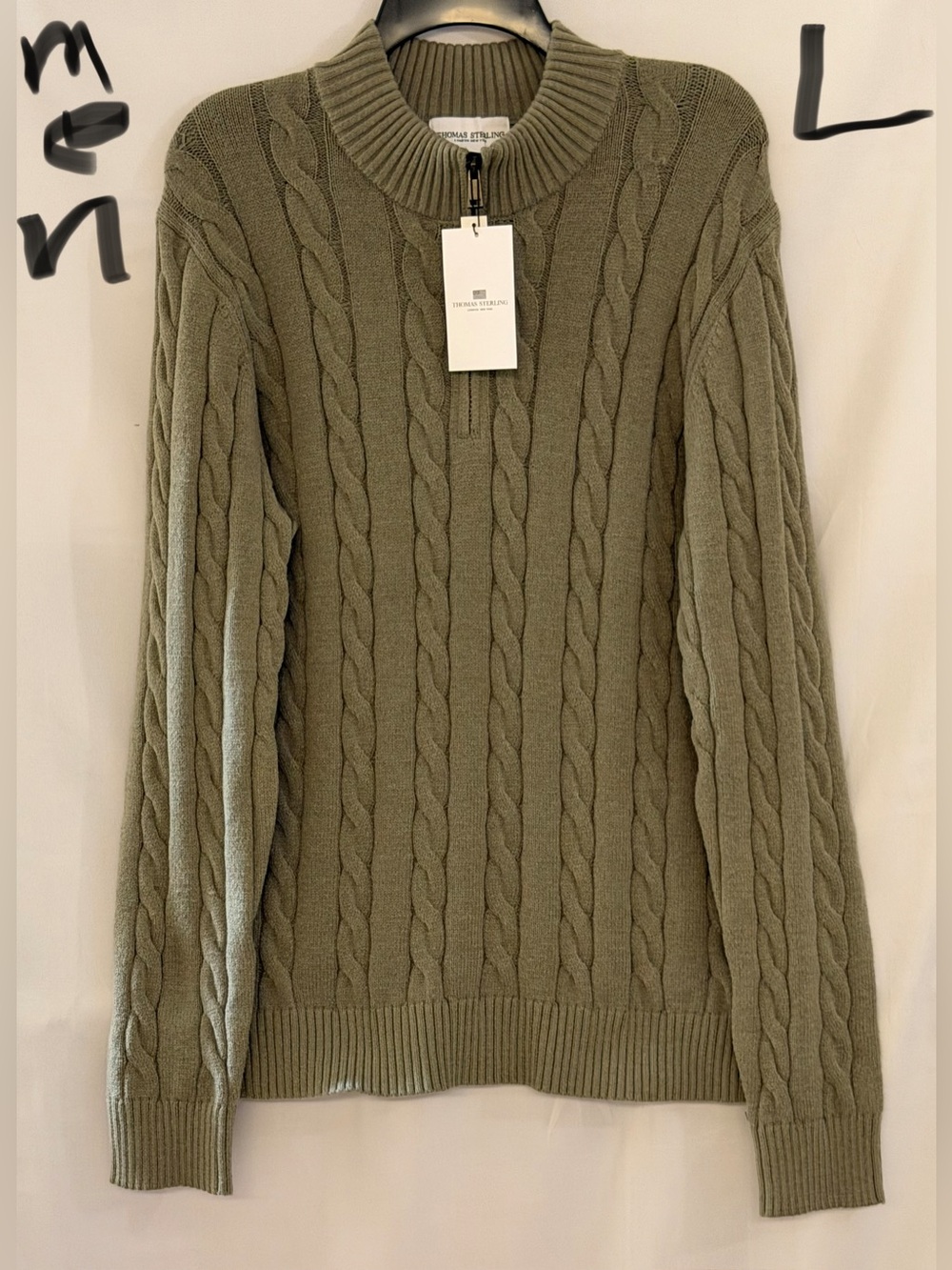 Men's Olive Cable-Knit Half-Zip Sweater by